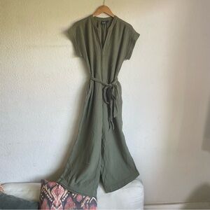 Gap Olive Green Double Layer Gauze Wide-Leg Jumpsuit with Tie Waist
